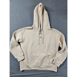 VIMPUNEC Quilted Henley Hoodie Beige Tan Diamond Lattice Pullover XL NEW